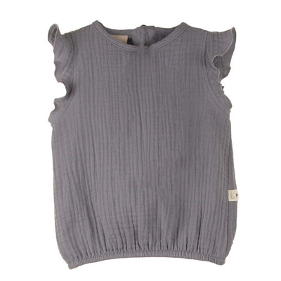 Greyish-Blue Organic Blouse with Cutaway Sleeves