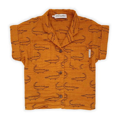 Crocodile Print Hawaii Button Front Shirt - Clay