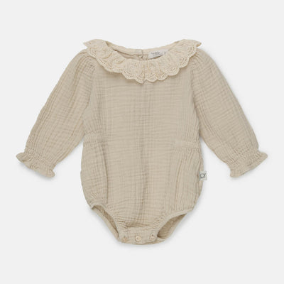 Organic Baby Lace Romper - Stone