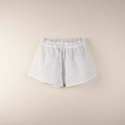 Loose Organic Shorts with Swiss Embroidery