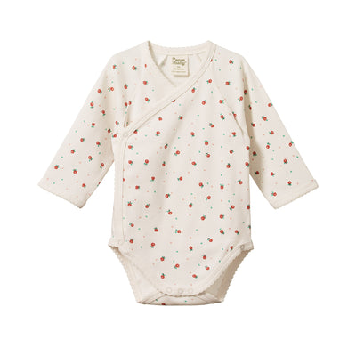 Long Sleeve Kimono Bodysuit - Posey Blossom Natural Print