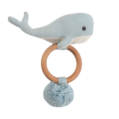 Organic Knit Whale Rattle - Blue