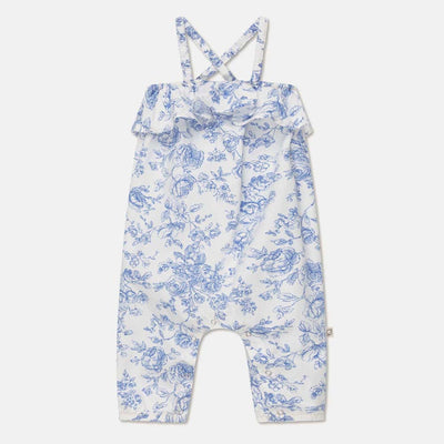 Cotton Floral Baby Overalls - Ivory Blue