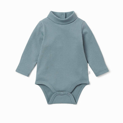 Ribbed Roll Neck Bodysuit - Sky