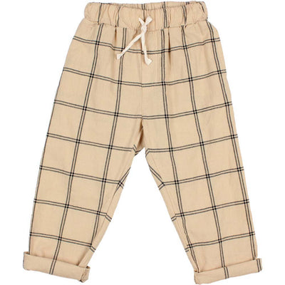 Cotton Plaid Rolled Hem Pant - Biscotto