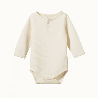 Waffle Henley Long Sleeve Bodysuit - Natural