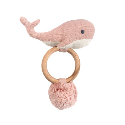 Organic Knit Whale Rattle - Pink