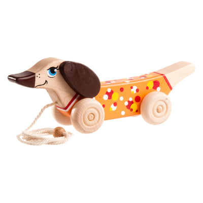 Wooden Dachshund Dog Pull Toy Painted