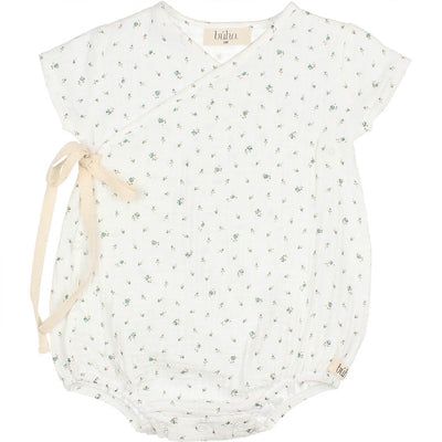 Newborn Garden Cross Romper with Ribbon Tie - Garden