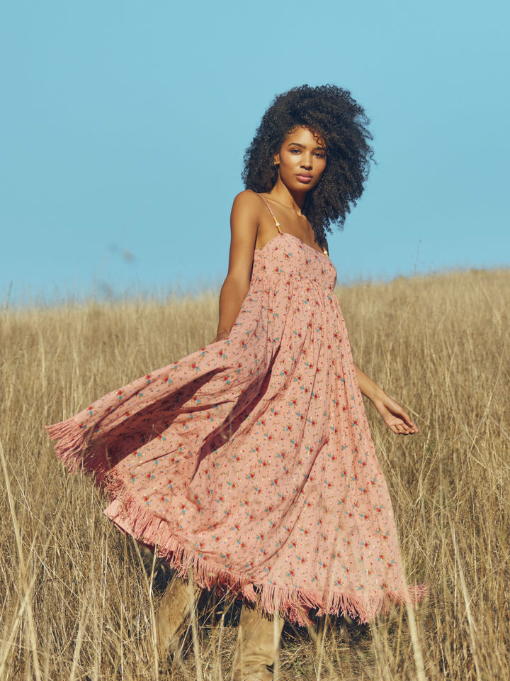 Gavin Beaded Fringe Dress - Primrose Bouquet Floral