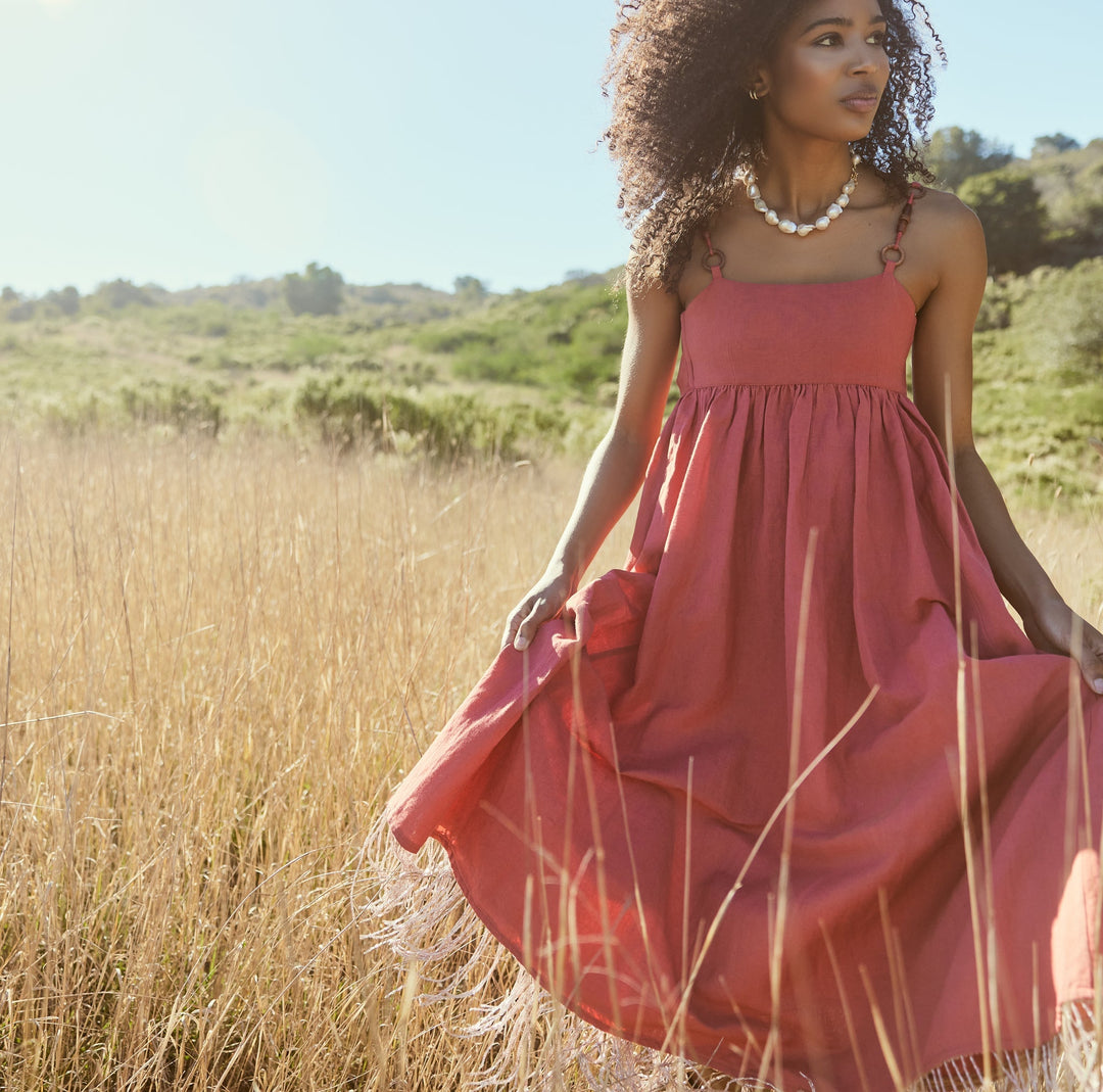Gavin Beaded Fringe Midi Dress - Rhubarb