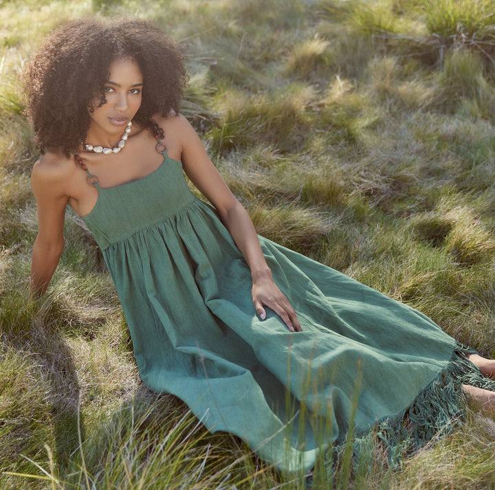 Gavin Beaded Fringe Midi Dress - Juniper
