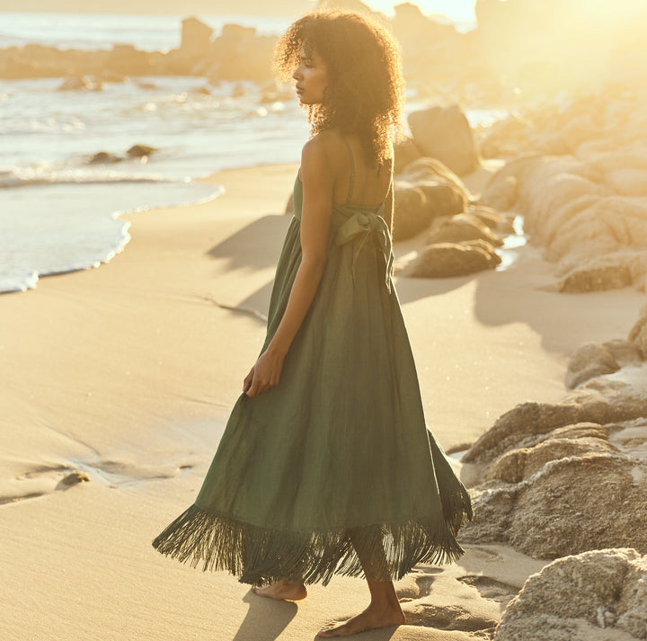 Gavin Beaded Fringe Midi Dress - Juniper