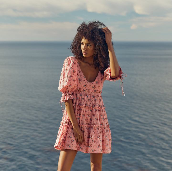 Julia Puff Sleeve Mini Dress - Primrose Bouquet Floral