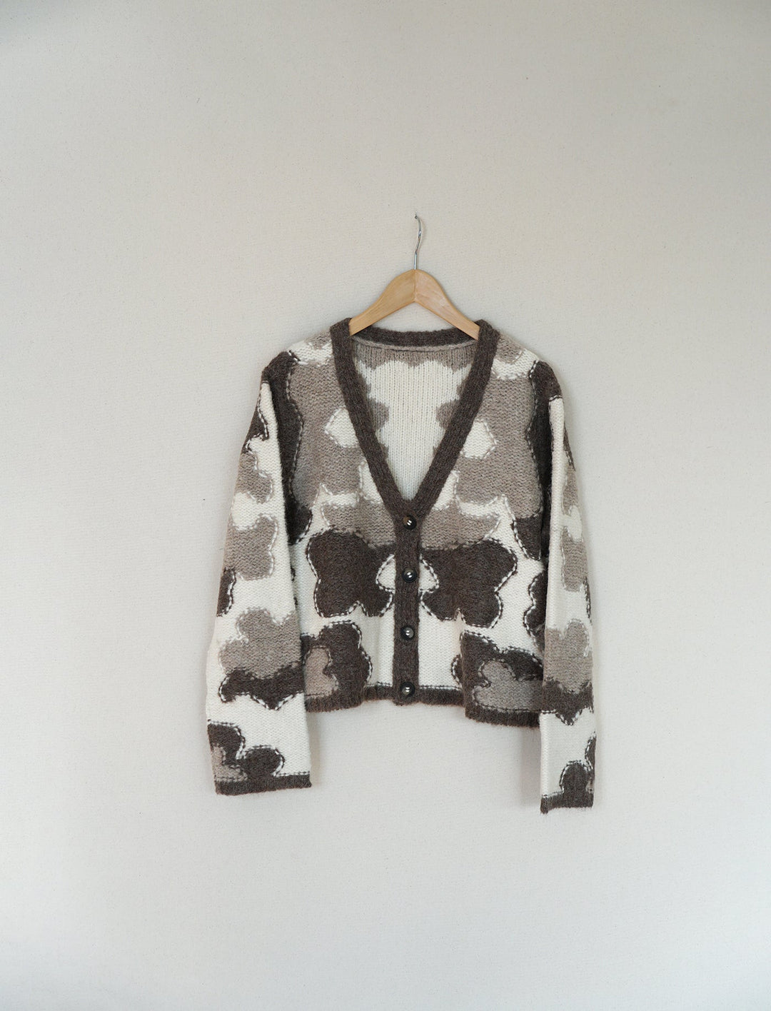 Mid Century Motif Intarsia Cardigan - Sand