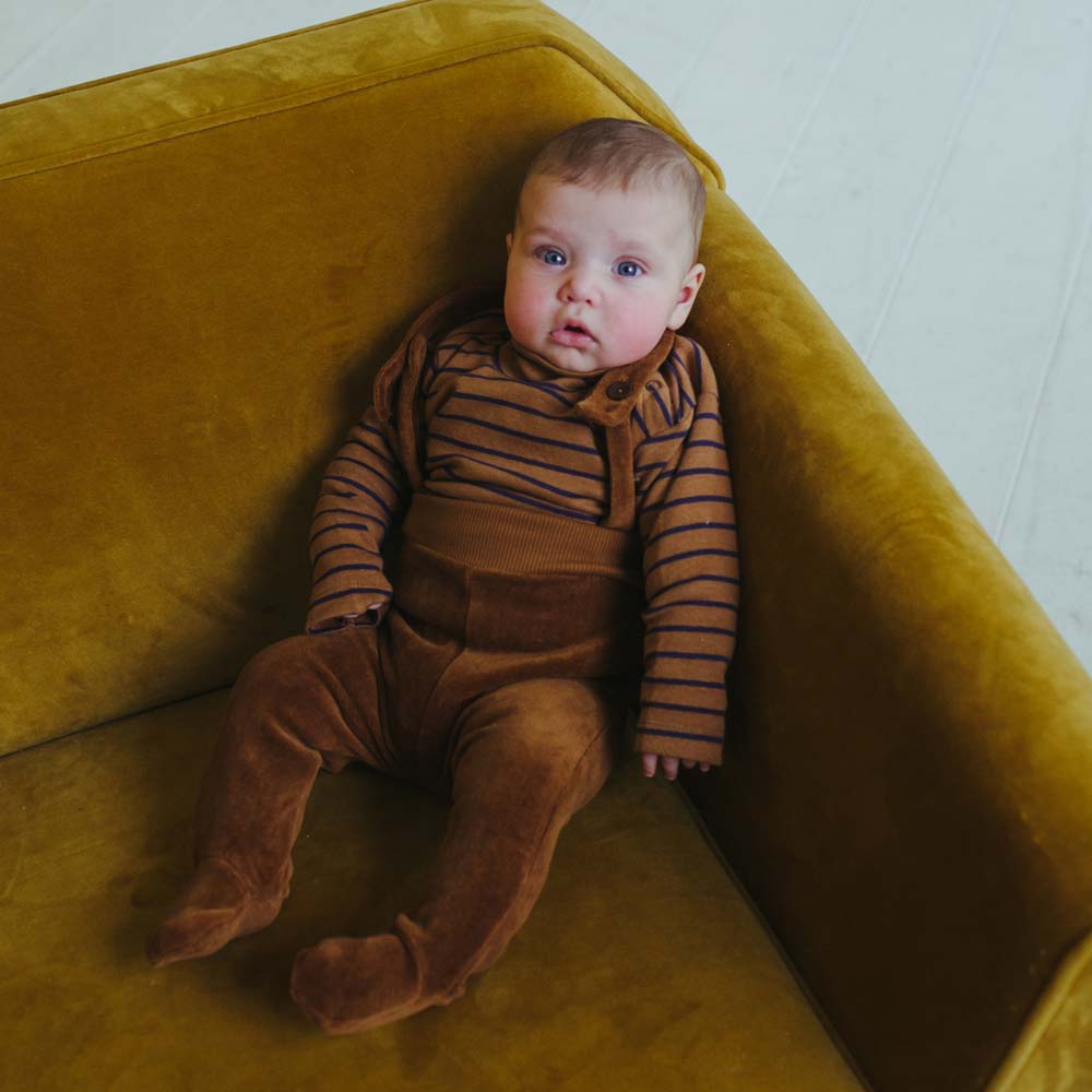 Organic Velour Footed Dungarees - Toffee