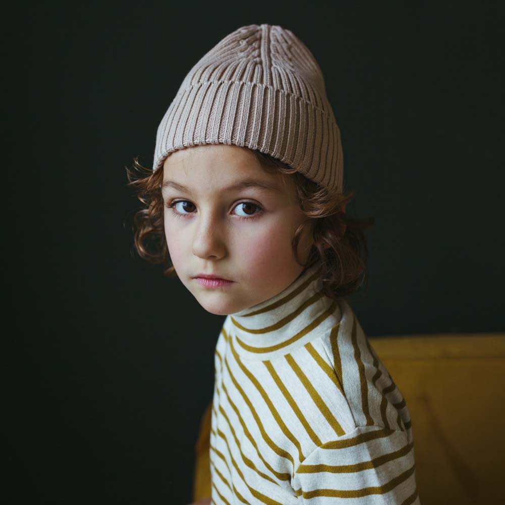 Organic Mock Neck Top - Bronze Stripe