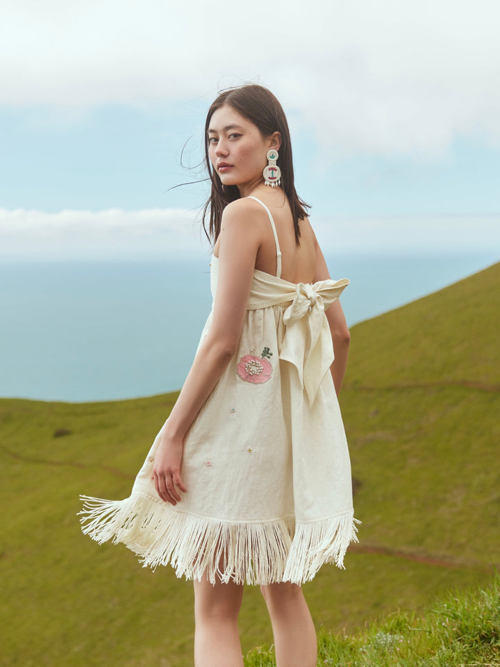 Gavin Beaded Embroidered Mini Dress - Ivory/Pastel Multi Floral Embroidery & Beading