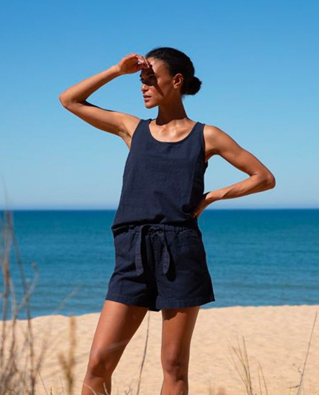Honor May Cotton Linen Short - Navy