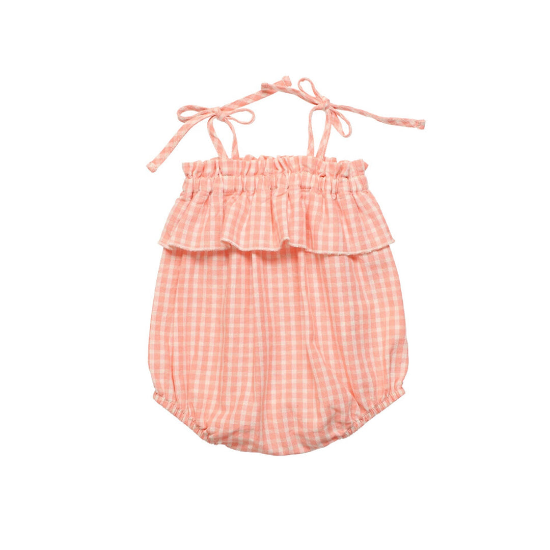 Rachel Baby Romper - Coral Check