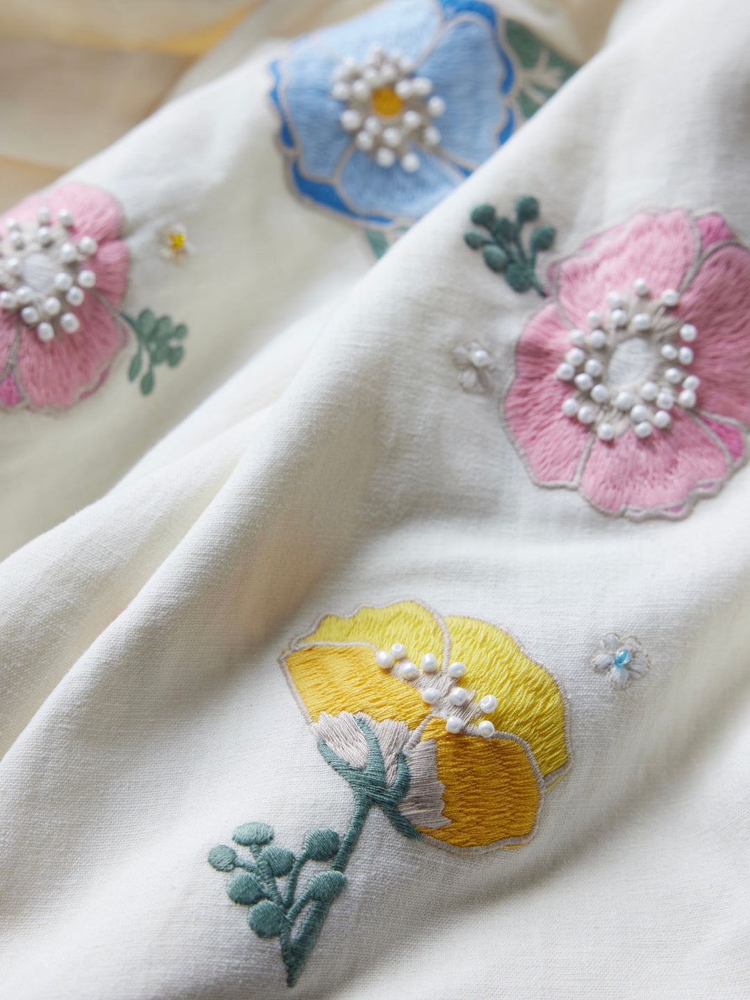 Gavin Beaded Embroidered Mini Dress - Ivory/Pastel Multi Floral Embroidery & Beading