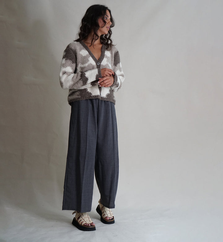 Mid Century Motif Intarsia Cardigan - Sand