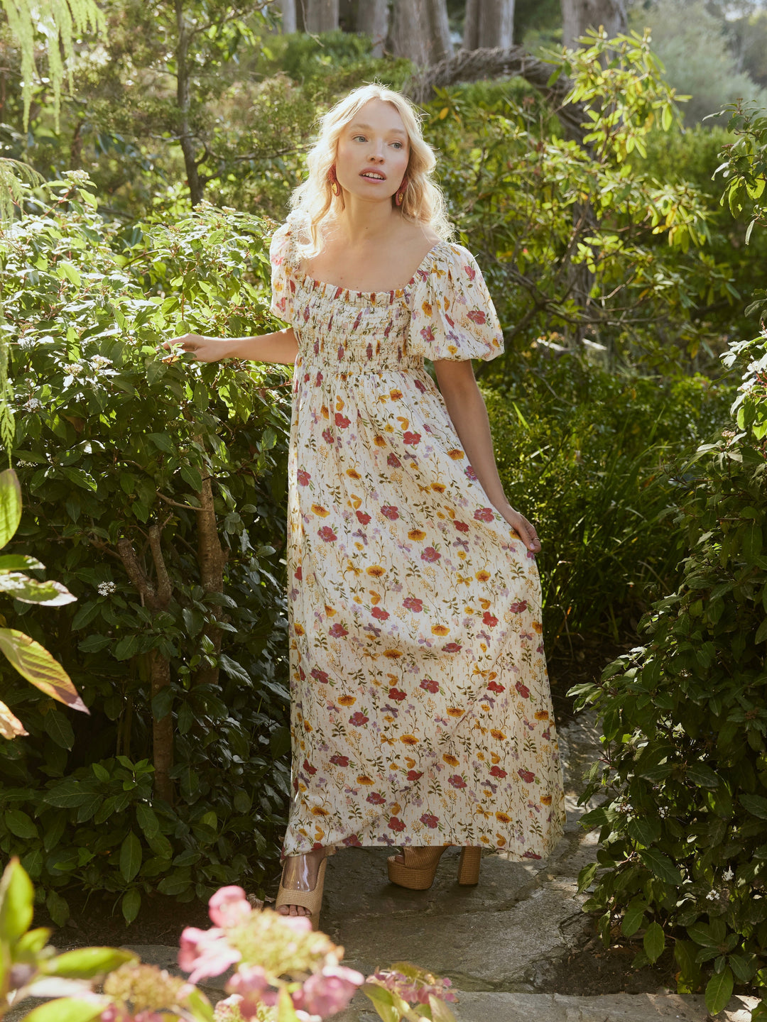 Aurora Puff Sleeve Maxi Dress - Alabaster Multicolor Floral