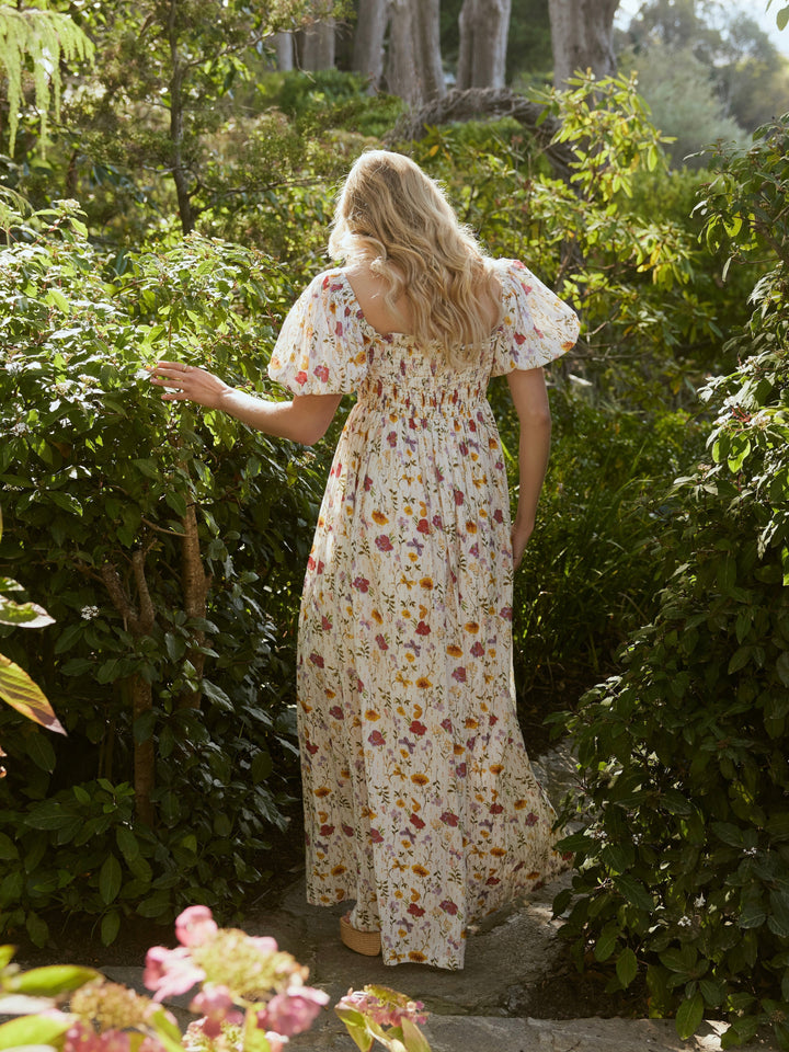 Aurora Puff Sleeve Maxi Dress - Alabaster Multicolor Floral