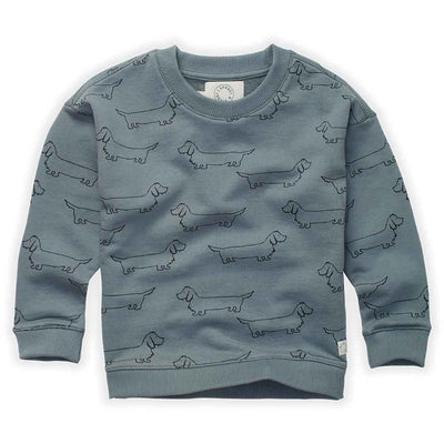 Sweatshirt Sausage Dog Print - Lake Blue