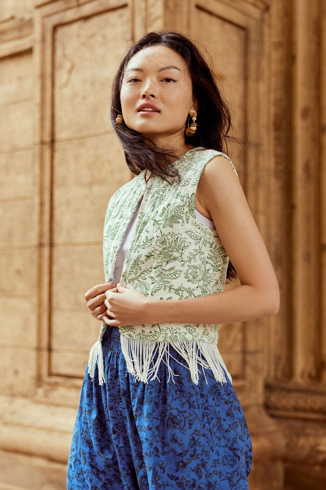 Ashlee Reversible Quilted Vest With Fringe - Cobalt Blue