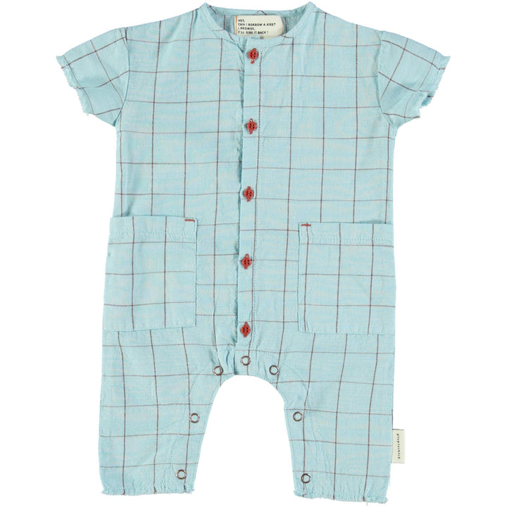 Baby Jumpsuit - Light Blue & Garnet Checkered