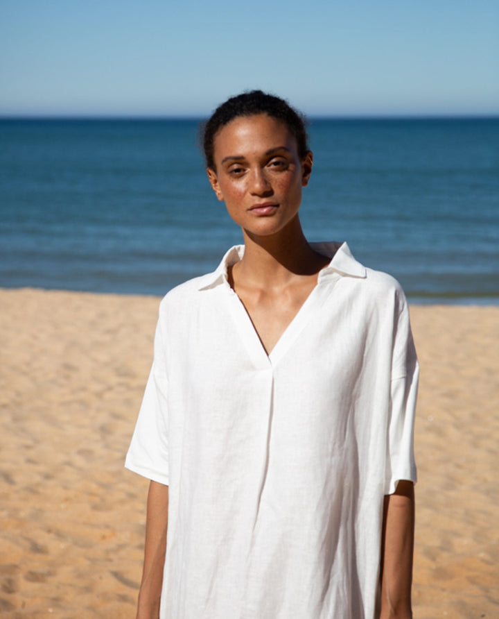 Cecily May Organic Cotton and Linen Dress - White