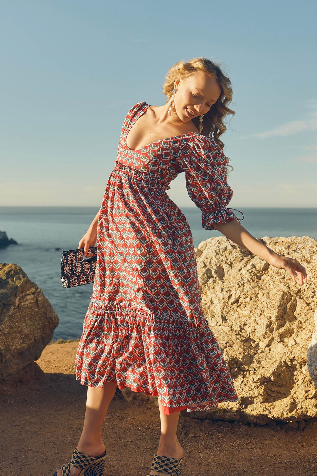 Hayley Puff Sleeve Dress - Crimson