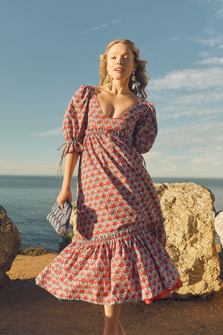 Hayley Puff Sleeve Dress - Crimson