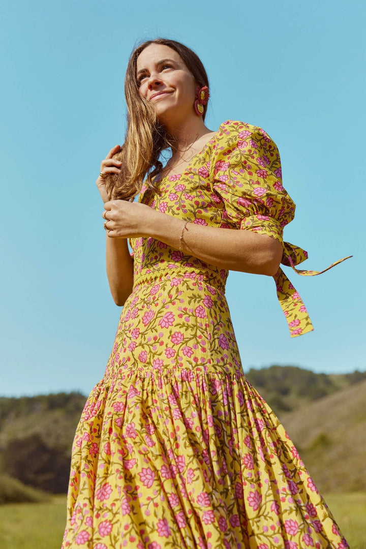 Frances Square Neck Top - Amber & Fuchsia Floral Print