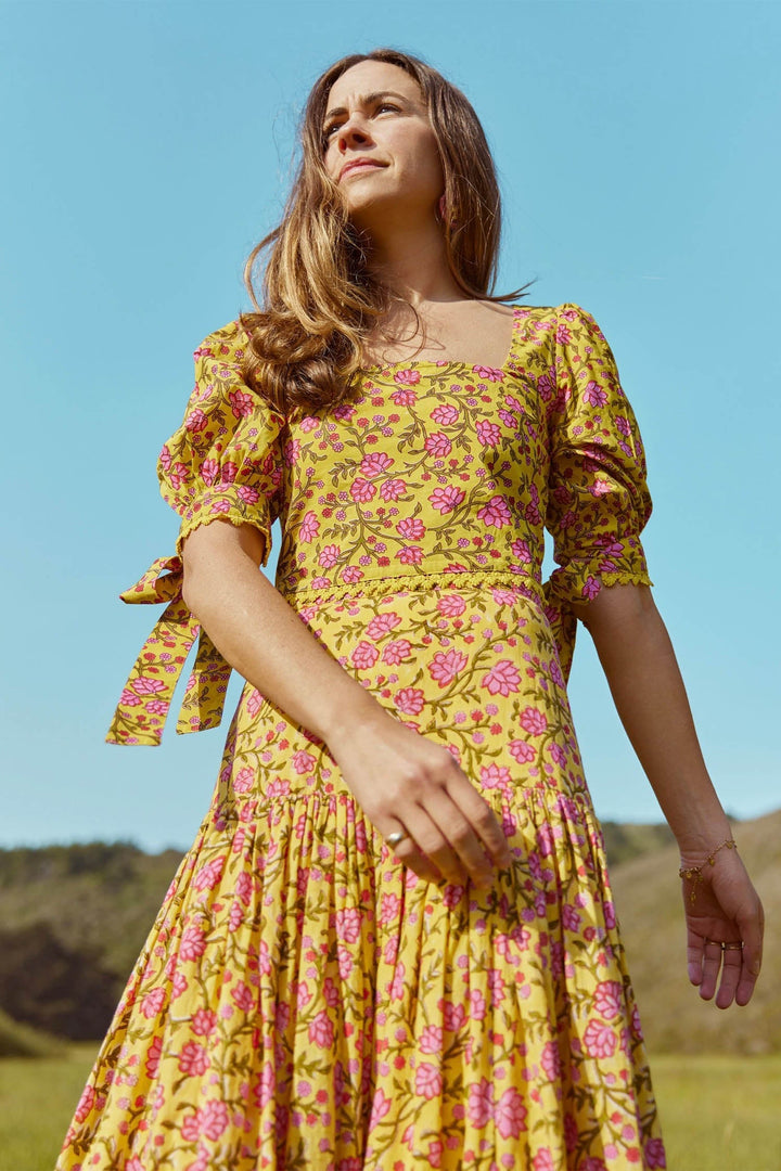 Frances Square Neck Top - Amber & Fuchsia Floral Print