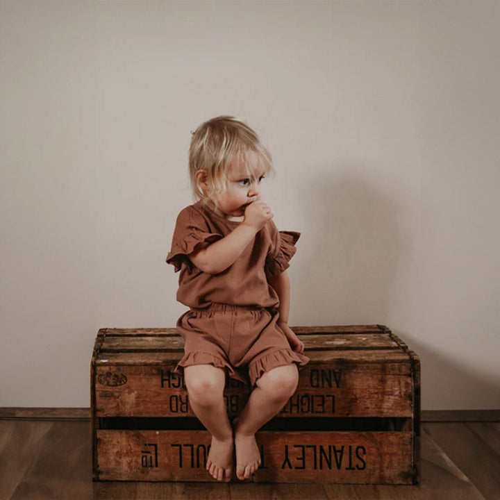 The Frill Linen Short - Cinnamon