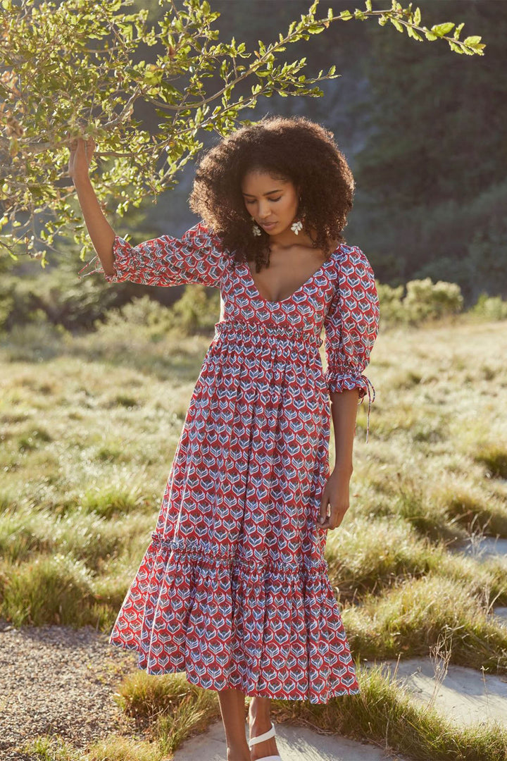 Hayley Puff Sleeve Dress - Crimson