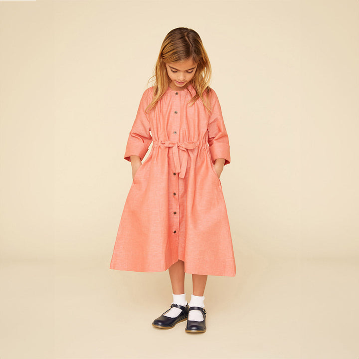 Organic Cotton Linen Trench Dress - Burnt Sienna