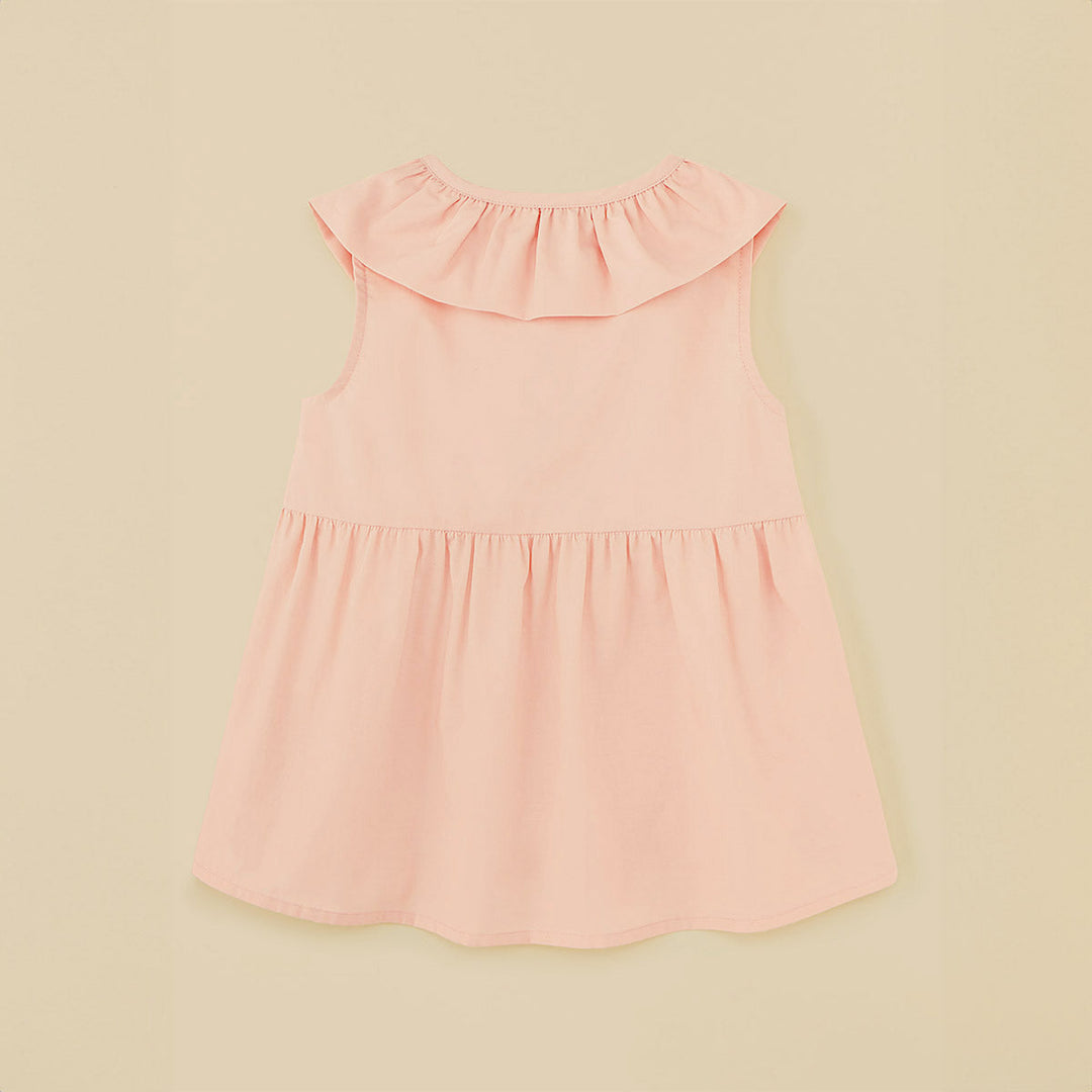 Organic Cotton Ruffle Neck Blouse - Coral Pink