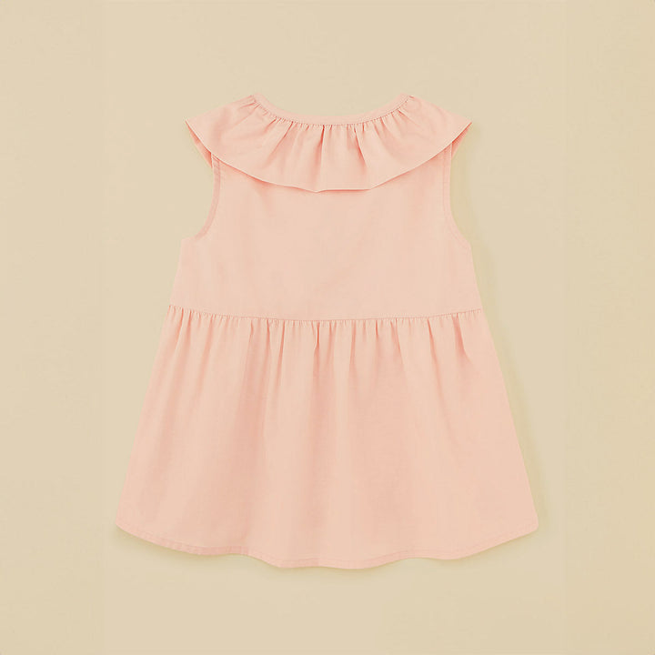 Organic Cotton Ruffle Neck Blouse - Coral Pink