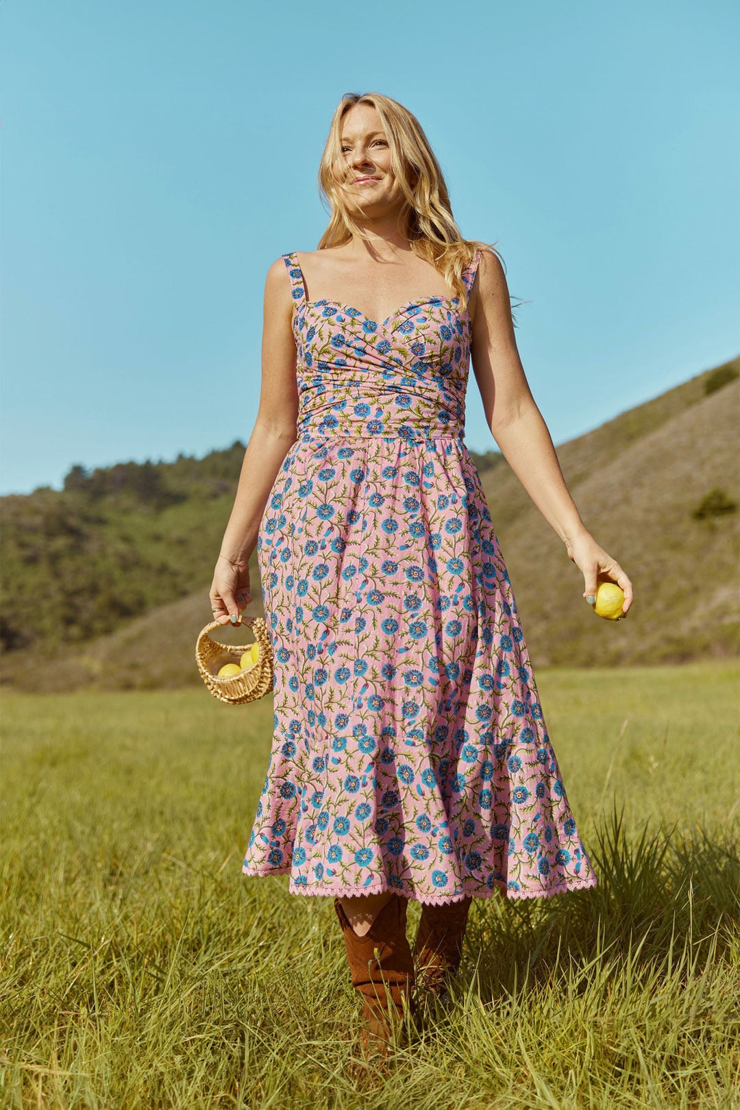Carolyn Top - Pale Magenta & Indigo Floral