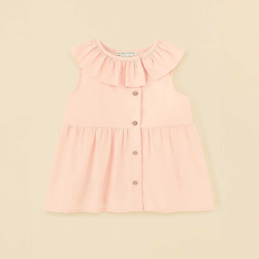 Organic Cotton Ruffle Neck Blouse - Coral Pink
