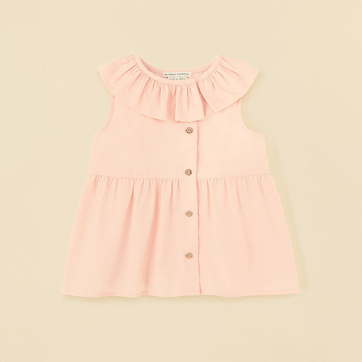 Organic Cotton Ruffle Neck Blouse - Coral Pink
