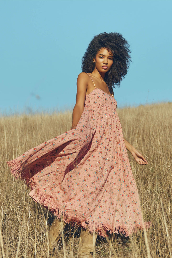 Gavin Fringe Dress - Primrose & Bouquet Floral With Lurex