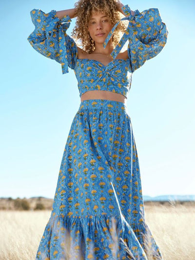 Sandy Flare Hem Skirt - Lapis & Laguna Floral print
