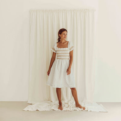 Smocked Stripe Dress Woman