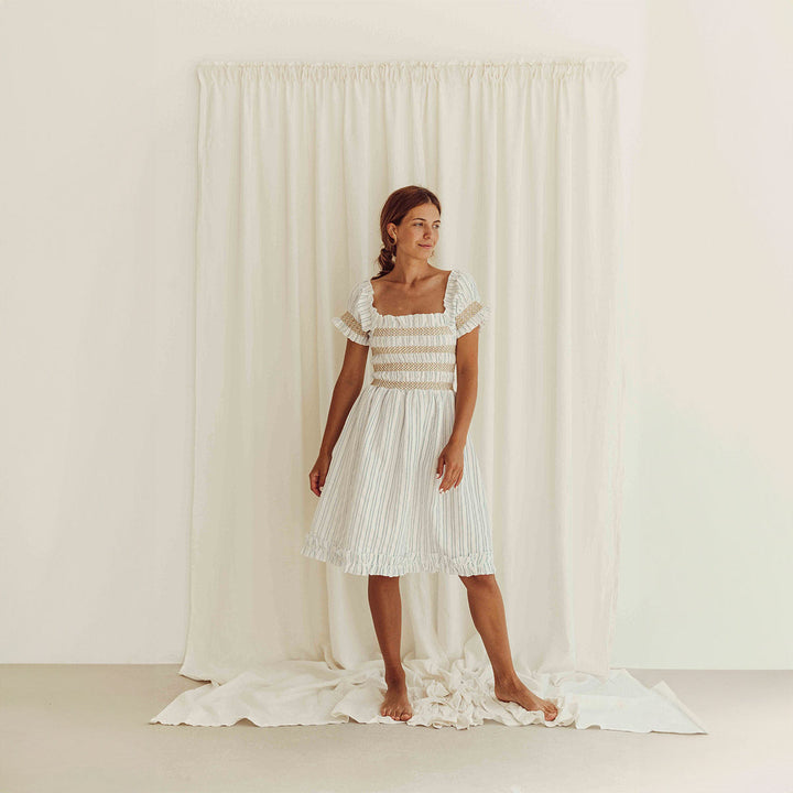 Smocked Stripe Dress Woman