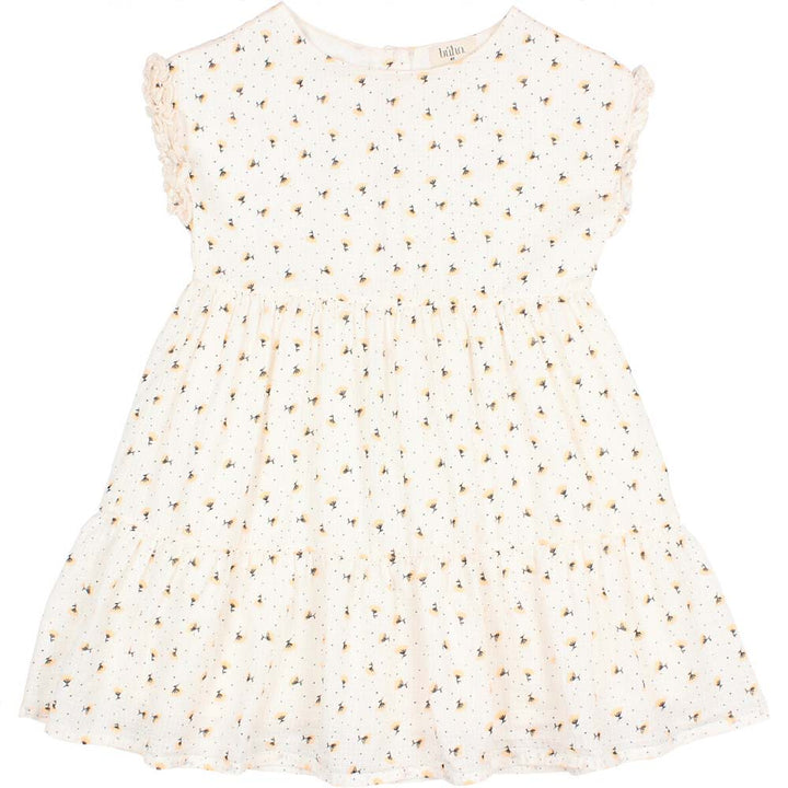 Tiered Floral Spring Cap Sleeveless Dress - Talc