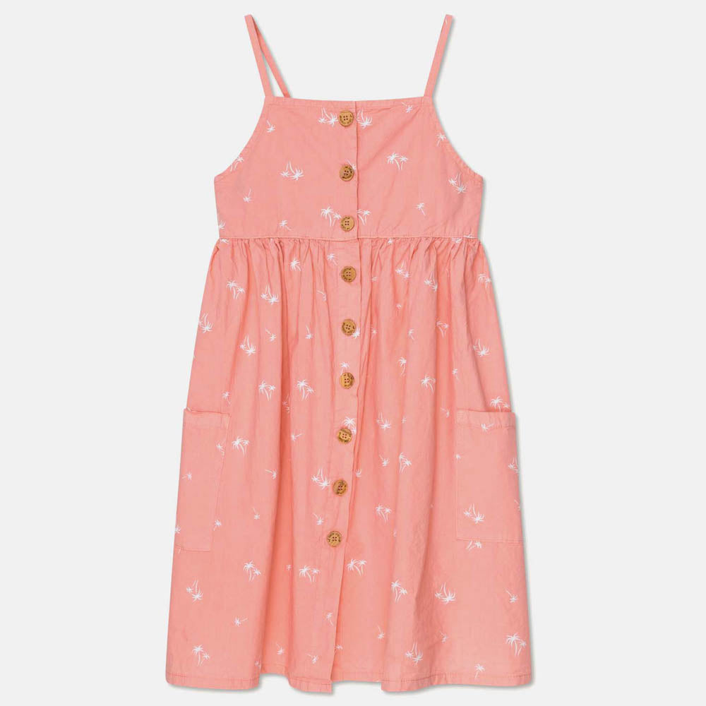 Palm Print Strap Dress - Coral